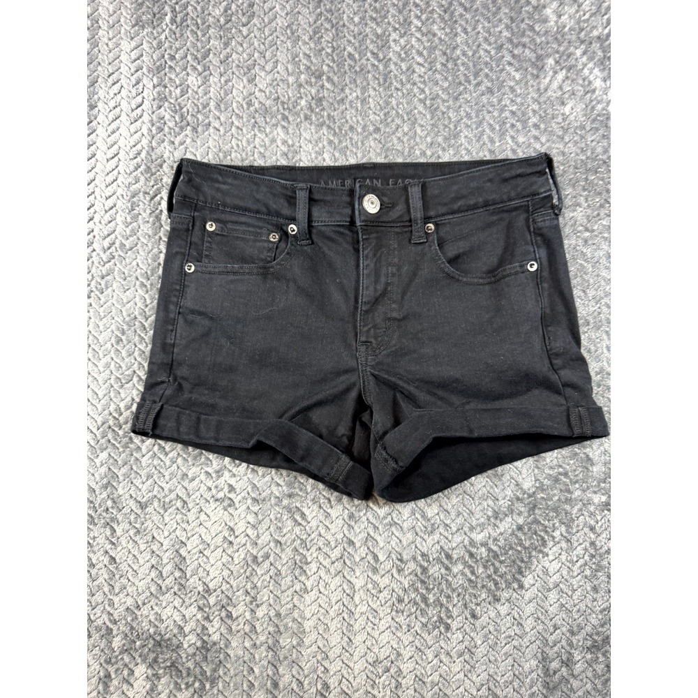 American Eagle Outfitters Next Level Stretch Denim Shorts Women 8 Black Mid Rise